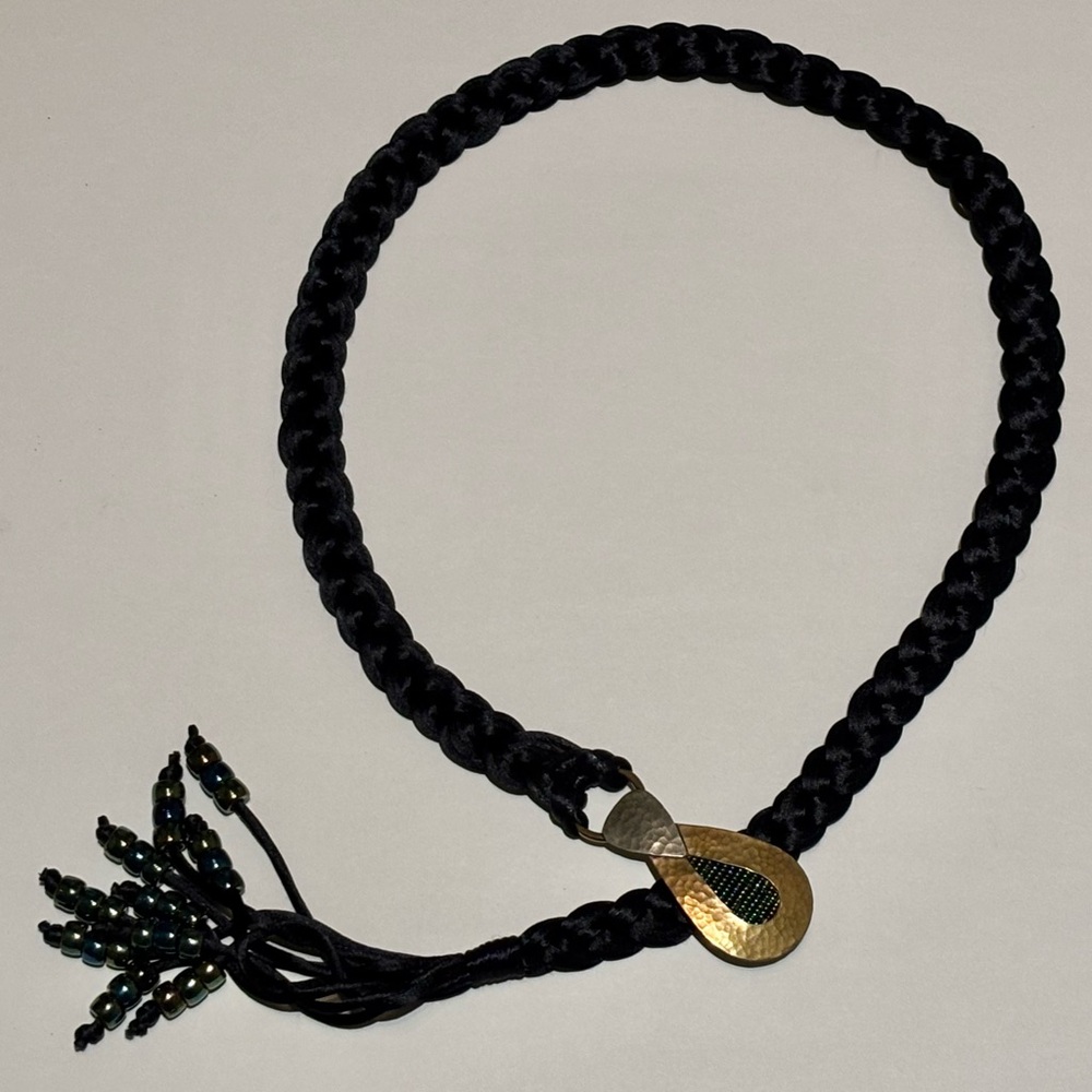 Marjorie Baer San Francisco Black Braided Belt Mixed Metals Pendant Modernist